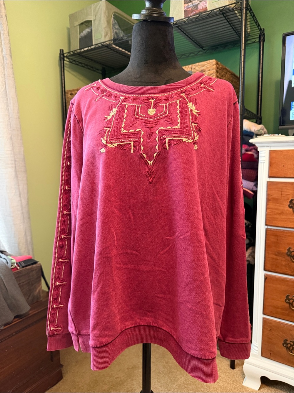 Lucky Brand Raspberry Embroidered Pullover Sweatshirt